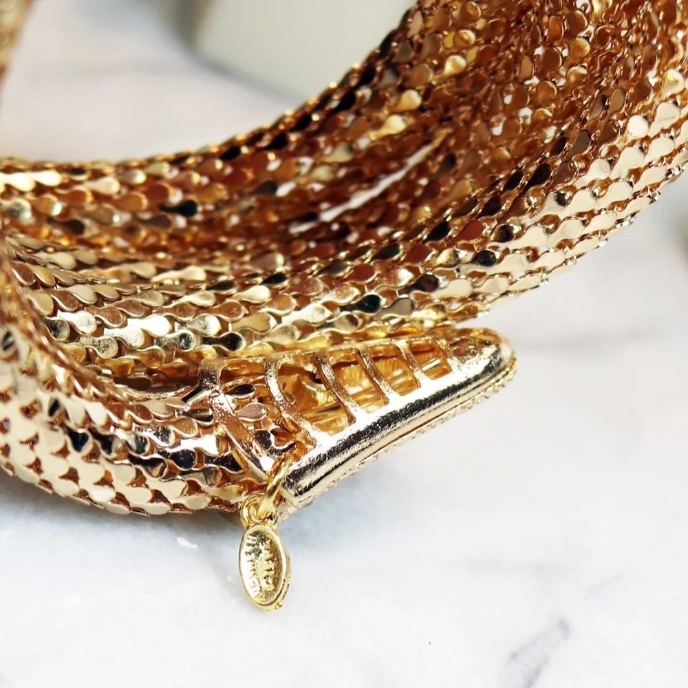 ⚜️ Kenneth Jay Lane Shimmering Gold Mesh and Clear Crystal Snake Wrap Bracelet - Picture 6 of 16